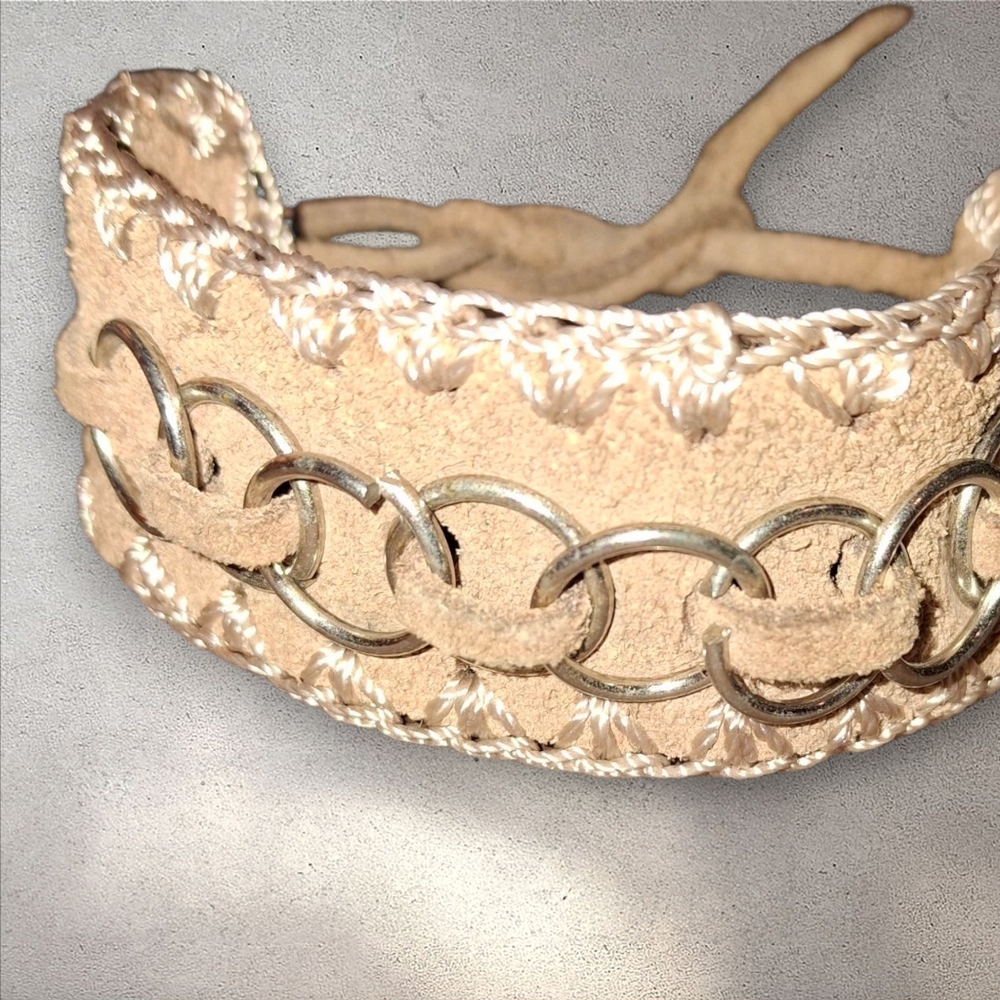 Tie Boho Silver Ring Stitched Faux Suede Bracelet